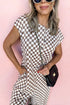 Checkered Print Buttoned Crew Neck Wide Leg Jumpsuit