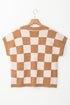 Checkered Print Cap Sleeve Knit Sweater Top