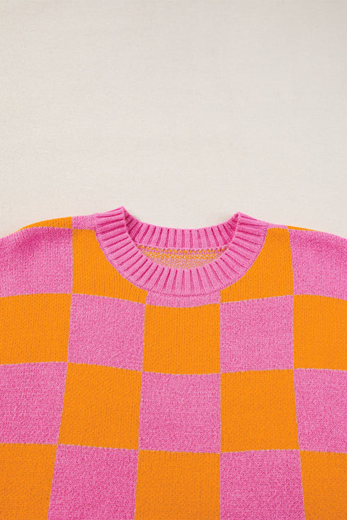 Checkered Print Cap Sleeve Knit Sweater Top