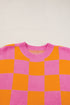 Checkered Print Cap Sleeve Knit Sweater Top