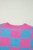 Checkered Print Cap Sleeve Knit Sweater Top