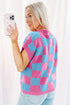 Checkered Print Cap Sleeve Knit Sweater Top