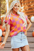 Checkered Print Cap Sleeve Knit Sweater Top