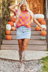 Checkered Print Cap Sleeve Knit Sweater Top