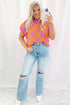 Checkered Print Cap Sleeve Knit Sweater Top