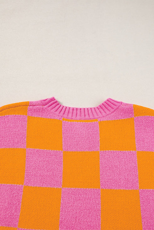 Checkered Print Cap Sleeve Knit Sweater Top