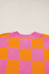 Checkered Print Cap Sleeve Knit Sweater Top