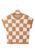 Checkered Print Cap Sleeve Knit Sweater Top