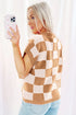Checkered Print Cap Sleeve Knit Sweater Top