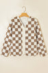 Checkered Print Chunky Sherpa Fleece Button Front Jacket
