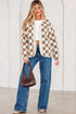 Checkered Print Chunky Sherpa Fleece Button Front Jacket