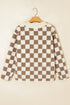 Checkered Print Chunky Sherpa Fleece Button Front Jacket