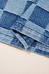 Checkered Print Denim Zipped Neck Kangaroo Pocket Hoodie