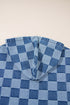 Checkered Print Denim Zipped Neck Kangaroo Pocket Hoodie