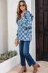 Checkered Print Denim Zipped Neck Kangaroo Pocket Hoodie