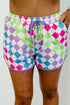 Checkered Print Drawstring Elastic Waist Casual Shorts