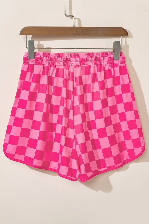Checkered Print Drawstring Elastic Waist Casual Shorts