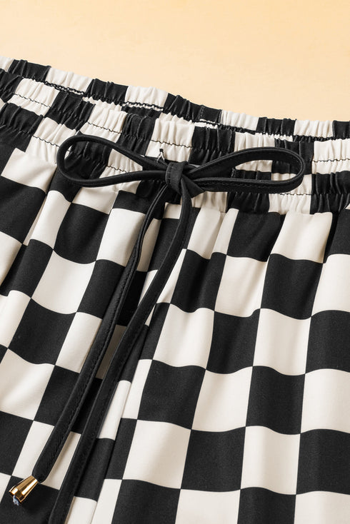 Checkered Print Drawstring Elastic Waist Casual Shorts