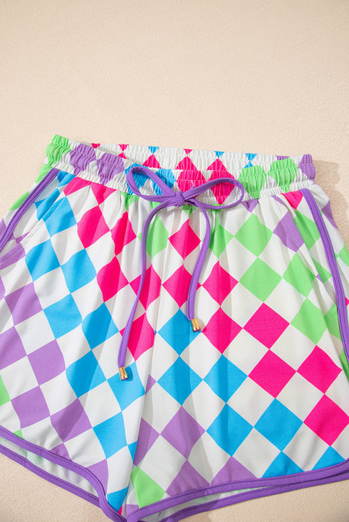 Checkered Print Drawstring Elastic Waist Casual Shorts