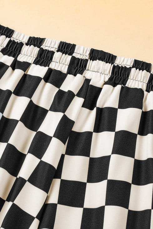 Checkered Print Drawstring Elastic Waist Casual Shorts
