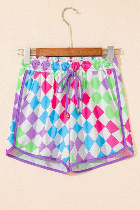 Checkered Print Drawstring Elastic Waist Casual Shorts