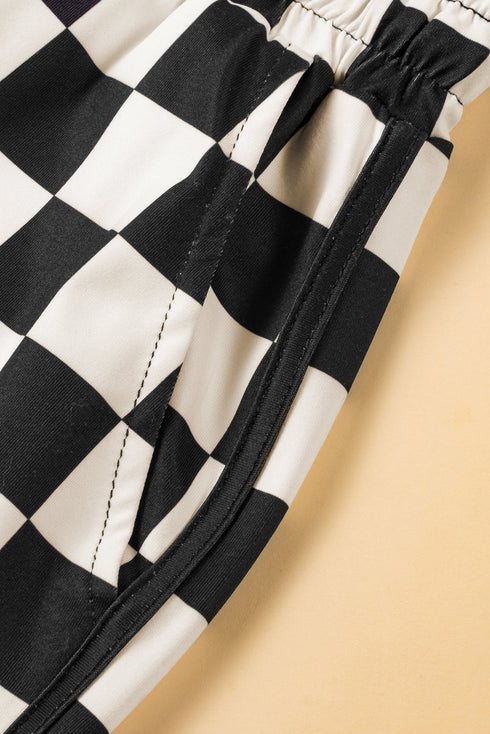 Checkered Print Drawstring Elastic Waist Casual Shorts