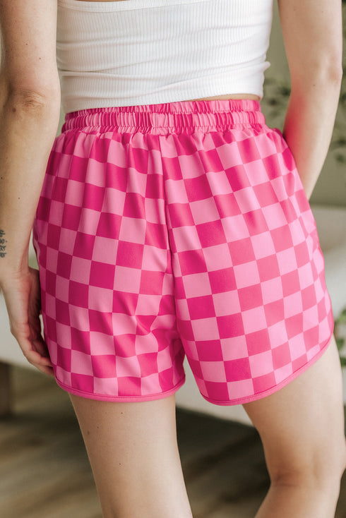 Checkered Print Drawstring Elastic Waist Casual Shorts