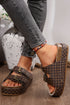 Checkered Print Dual Buckle Platform Slide Slippers