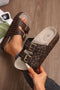 Checkered Print Dual Buckle Platform Slide Slippers