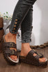 Checkered Print Dual Buckle Platform Slide Slippers