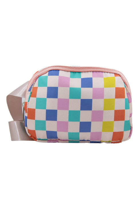 Checkered Print Dual Compartment Adjustable Strap Crossbody Bag