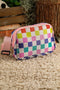 Checkered Print Dual Compartment Adjustable Strap Crossbody Bag