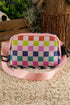 Checkered Print Dual Compartment Adjustable Strap Crossbody Bag