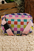 Checkered Print Dual Compartment Adjustable Strap Crossbody Bag