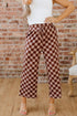 Checkered Print Elastic High Waist Wide Leg Casual Pants