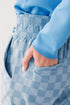 Checkered Print Elastic High Waist Wide Leg Casual Pants