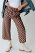 Checkered Print Elastic High Waist Wide Leg Casual Pants