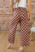 Checkered Print Elastic High Waist Wide Leg Casual Pants
