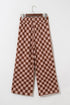 Checkered Print Elastic High Waist Wide Leg Casual Pants