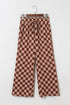 Checkered Print Elastic High Waist Wide Leg Casual Pants