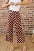 Checkered Print Elastic High Waist Wide Leg Casual Pants