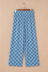 Checkered Print Elastic High Waist Wide Leg Casual Pants