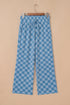 Checkered Print Elastic High Waist Wide Leg Casual Pants