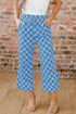 Checkered Print Elastic High Waist Wide Leg Casual Pants
