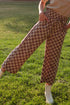 Checkered Print Elastic High Waist Wide Leg Casual Pants