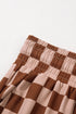 Checkered Print Elastic High Waist Wide Leg Casual Pants