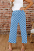 Checkered Print Elastic High Waist Wide Leg Casual Pants