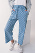 Checkered Print Elastic High Waist Wide Leg Casual Pants