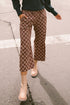 Checkered Print Elastic High Waist Wide Leg Casual Pants