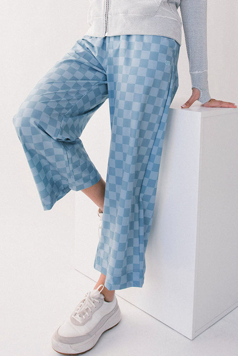 Checkered Print Elastic High Waist Wide Leg Casual Pants